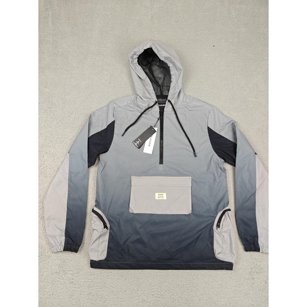 Reason Jacket‎ Mens Medium Gray Hooded Anorak 1/4 Zip Windbreaker RUC-003 New